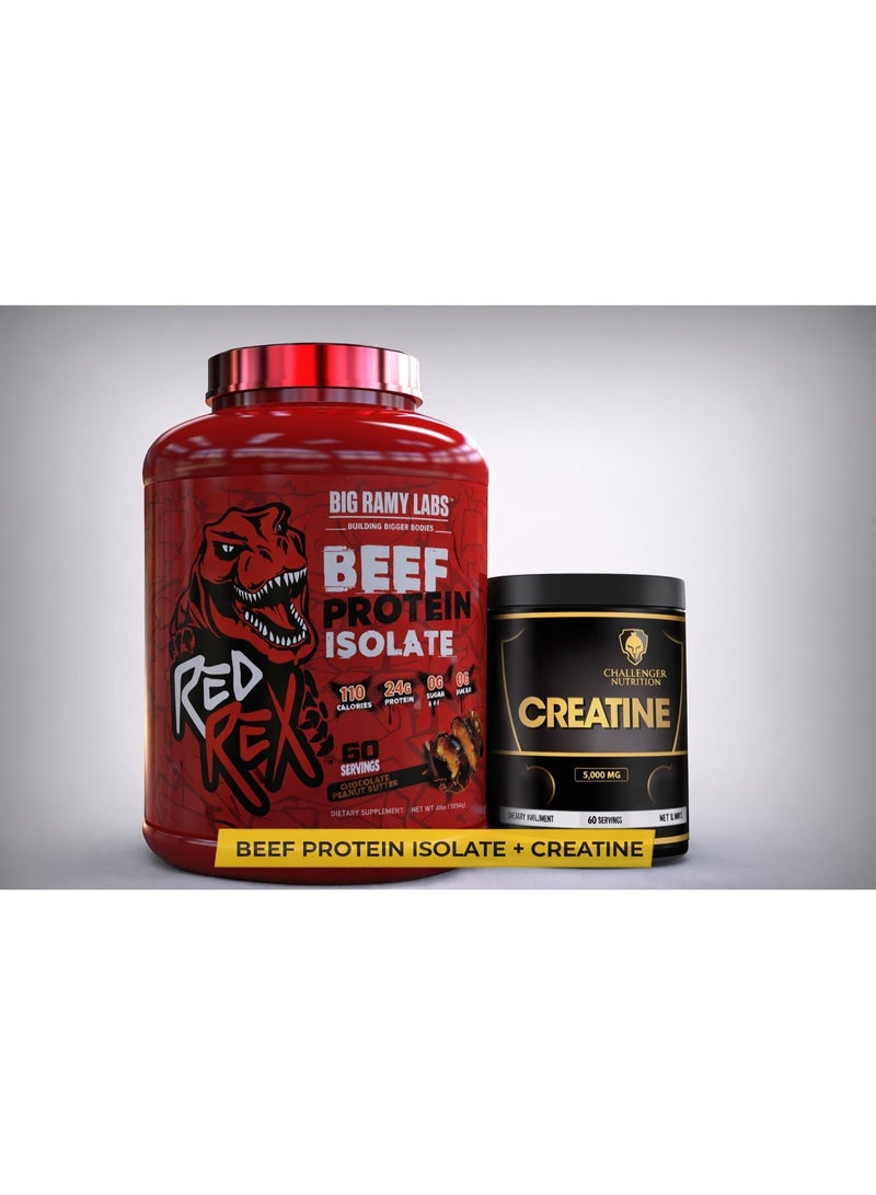 مختبرات رامي الكبرى REDREX Beef Isolate Chocolate Peanut Butter 4LB + Challenger Creatine 300g Bundle - Image 1